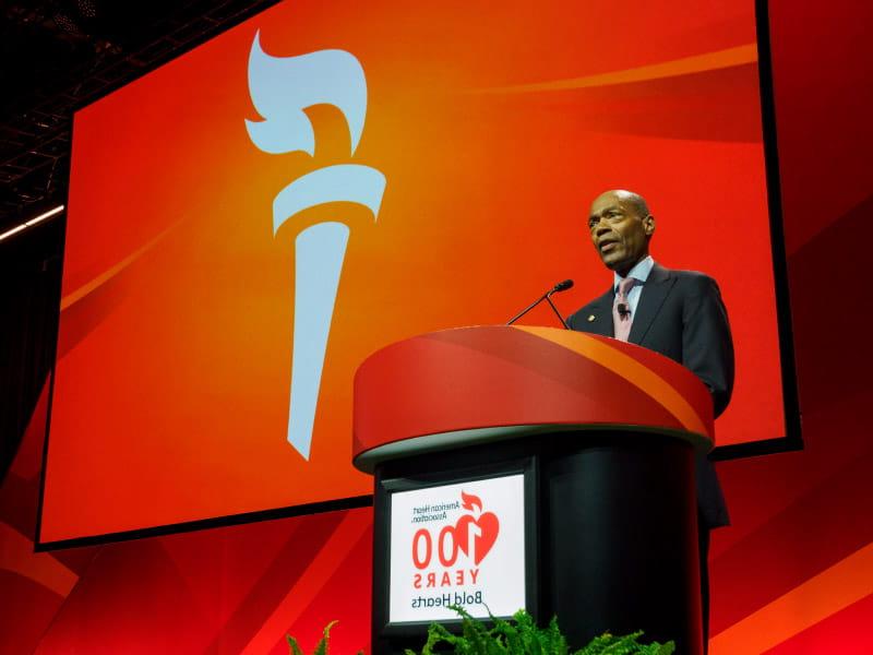 Dr. Keith Churchwell during his presidential address Nov. 17 at Scientific Sessions in Chicago. (Photo by American Heart Association/Todd Buchanan)